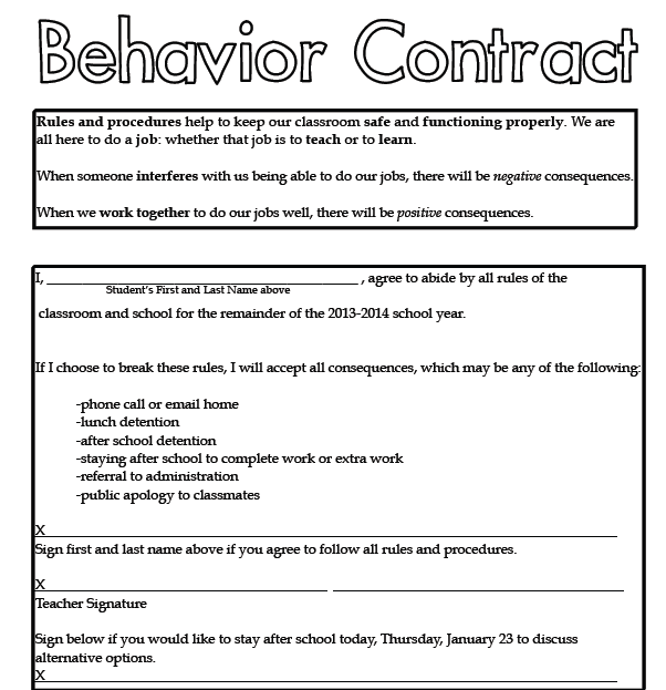 Student Behavior Contracts & Notices Ochwoman To The Rescue